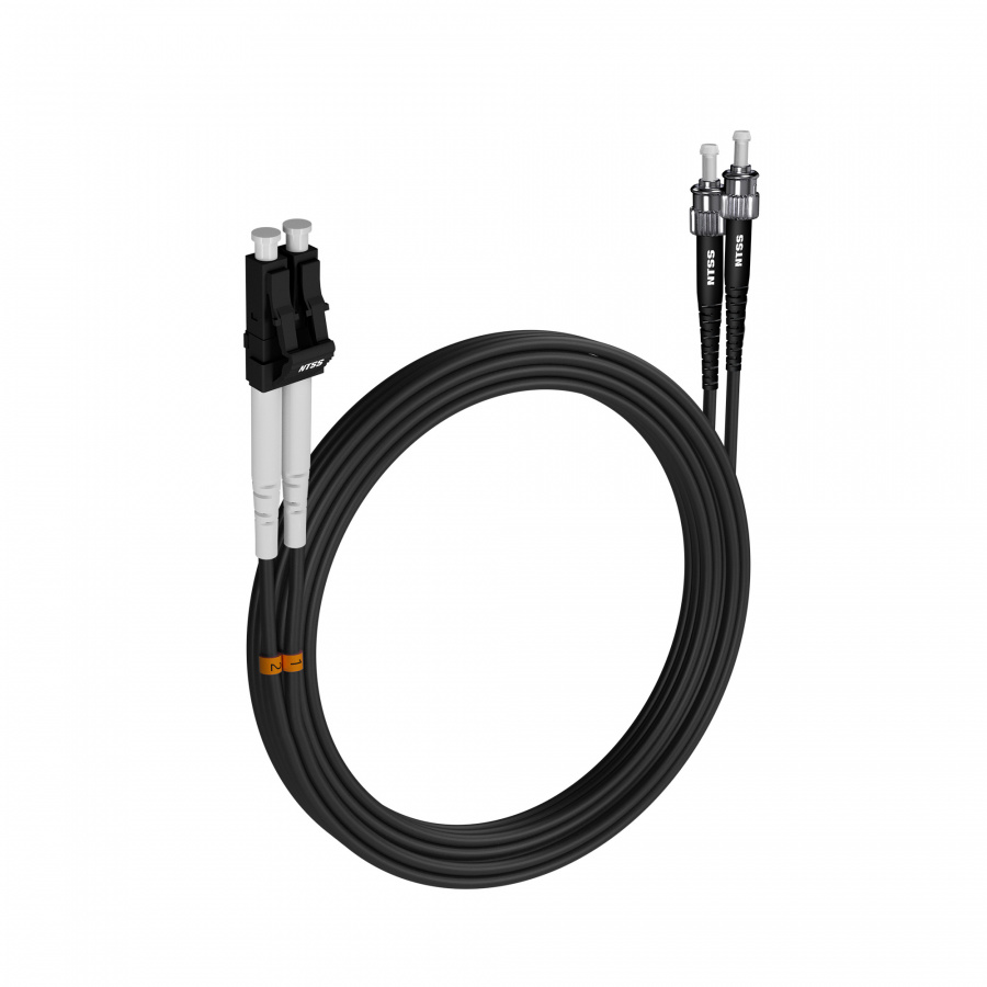 Шнур оптический NTSS dpc LC/APC-ST/UPC 9/125 3.0мм 20м черный LSZH (патч-корд)