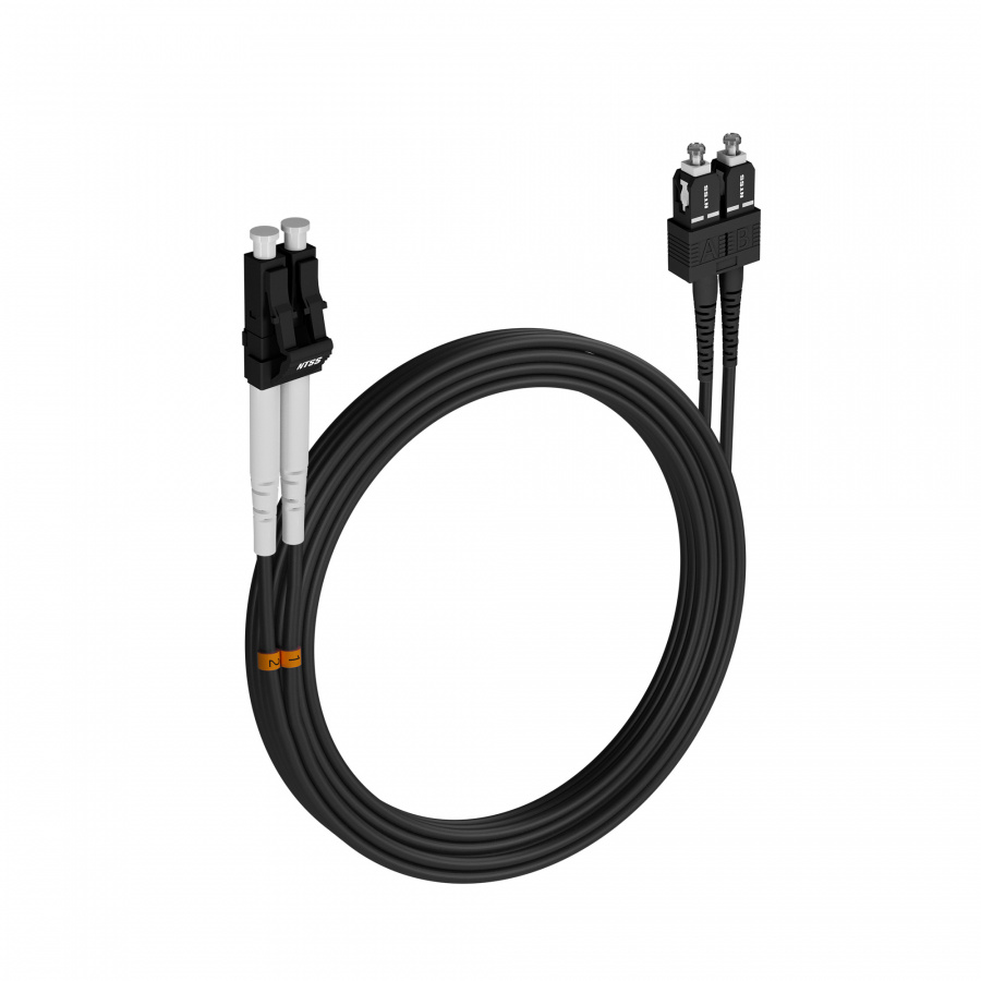 Шнур оптический NTSS PREMIUM dpc LC/UPC-SC/UPC 9/125 3.0мм 15м черный LSZH (патч-корд)
