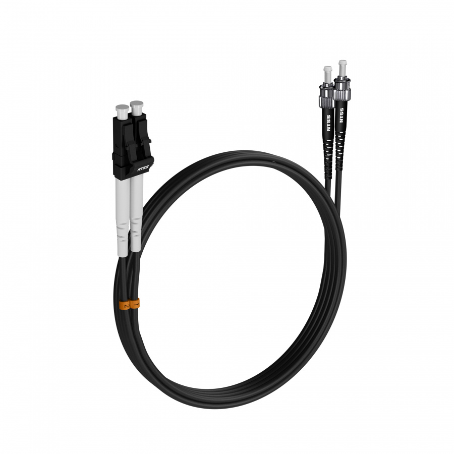 Шнур оптический NTSS dpc LC/APC-ST/UPC 9/125 3.0мм 4м черный LSZH (патч-корд)